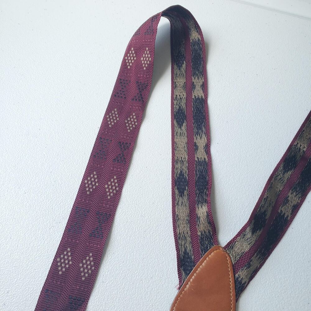 Trafalgar Suspenders Mens One Size Red Jacquard Leather Y Back Button Braces